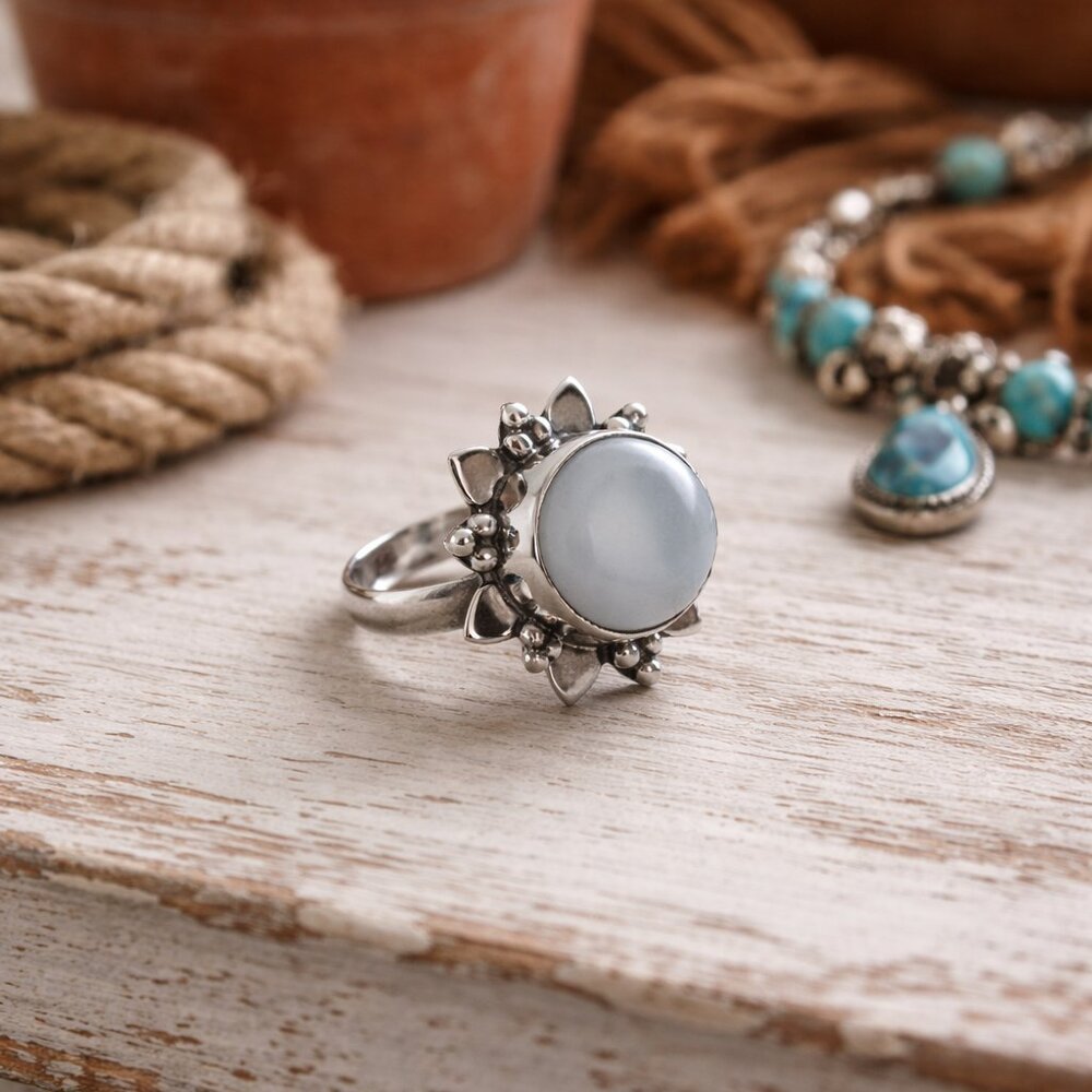 Sterling Silver Flower Ring – Boho Artisan Style (Size 6.75)